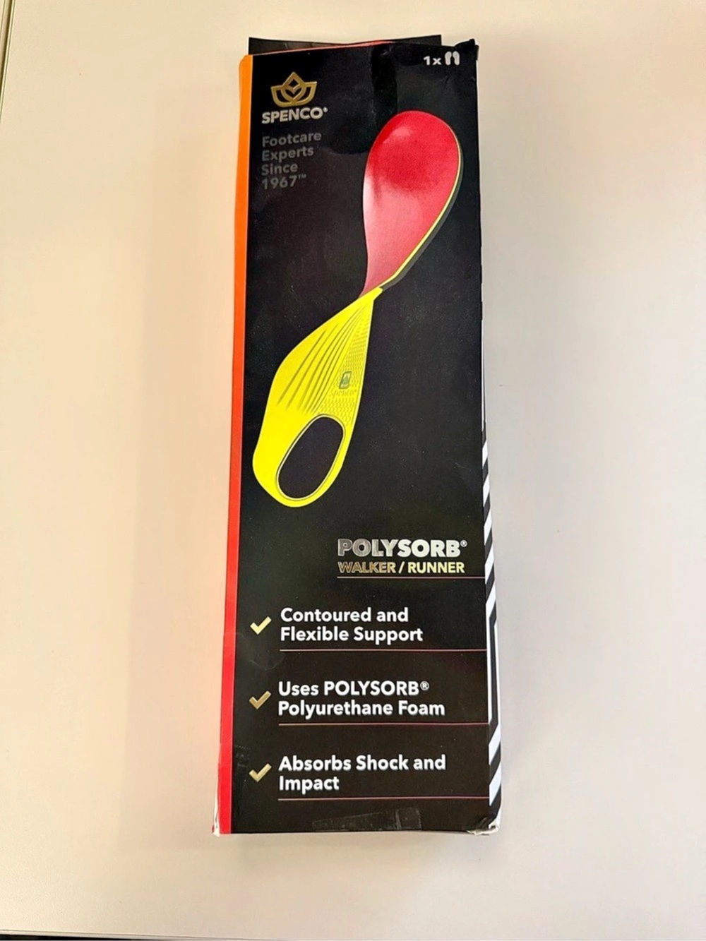 Spenco Polysorb Walker/Runner Red & Yellow Athletic Insoles NWT